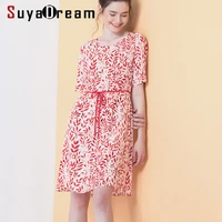 women silk dress 100real silk crepe printed mini dresses for women o neck mini length silk dress 2022 summer new red
