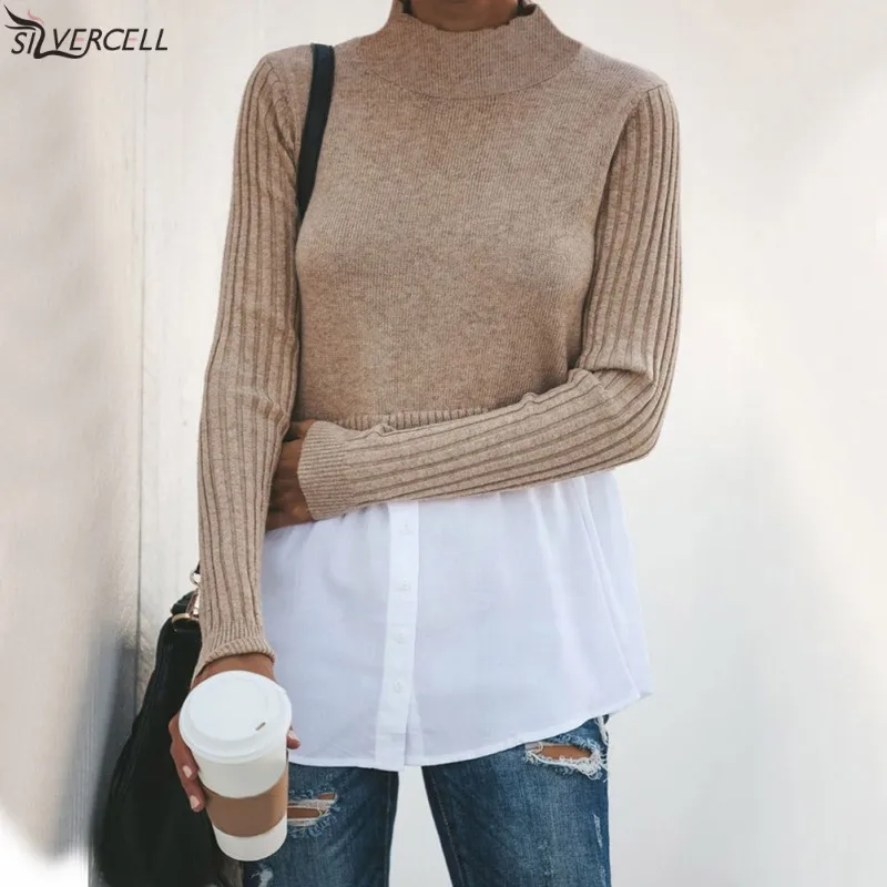 Женский свитер с длинным рукавом SILVERCELL однотонный Тонкий Повседневный вязаный
