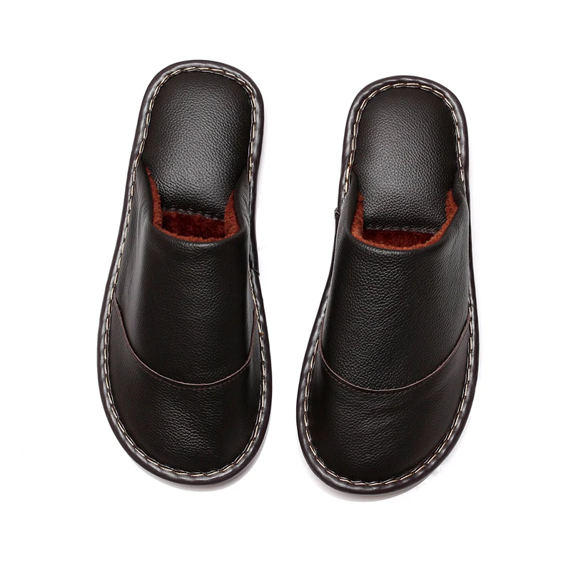 

Leather Winter Home Slippers Couple's Anti-Slip Waterproof Warm Indoor Slippers Men Women Casual Household Slippers