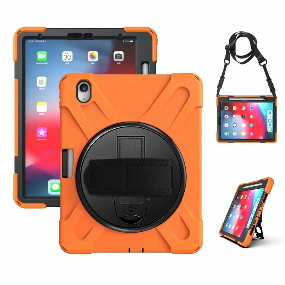 

360 Rotate Heavy Duty Rugged Shockproof Case For IPad Pro 11 inch 2018 Tablet protect Stand Cover With Pen slot Coque+Straps+pen