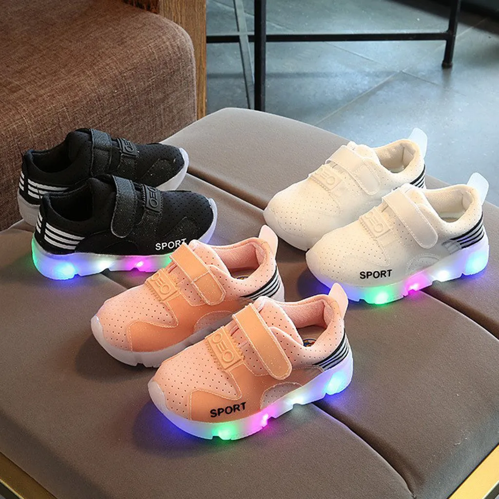Детские кроссовки для маленьких девочек и мальчиков дышащие светодиодный