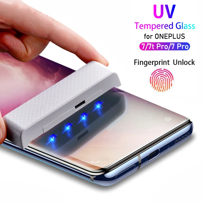 Закаленное стекло с полным покрытием клея для Oneplus 7 T Pro пленка экрана жидким