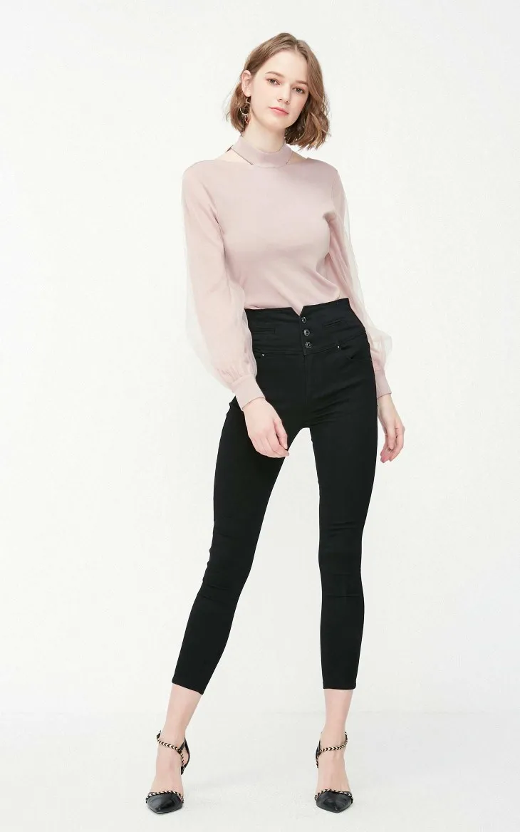 Vero Moda женский гаузи воздушный шар рукава сзади шеи лента вязаный Топ | 319124527
