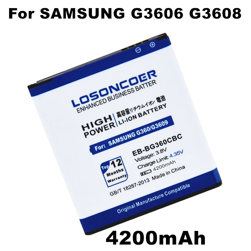 LOSONCOER 4200 мА · ч EB BG360BBE для Samsung Galaxy Core Prime Battery G3608 /G3606 /G3609 J2 Win 2 Duos TV BG360CBC|Аккумуляторы