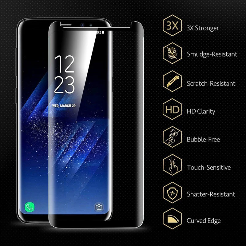 

Glass Screen Protector Full Glue Adhesive Tempered Glass Screen Protector Case Friendly Film for Samsung Galaxy S9 S8 Plus