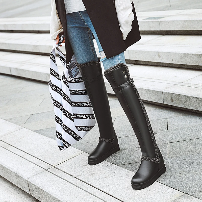 ANMAIRON/Сапоги выше колена на плоской подошве с круглым носком увеличивающие рост