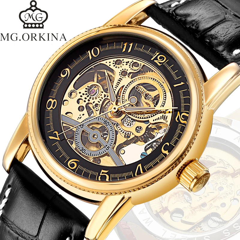 Мужские часы с золотым корпусом автоматическим обмоткой лучший бренд роскошные