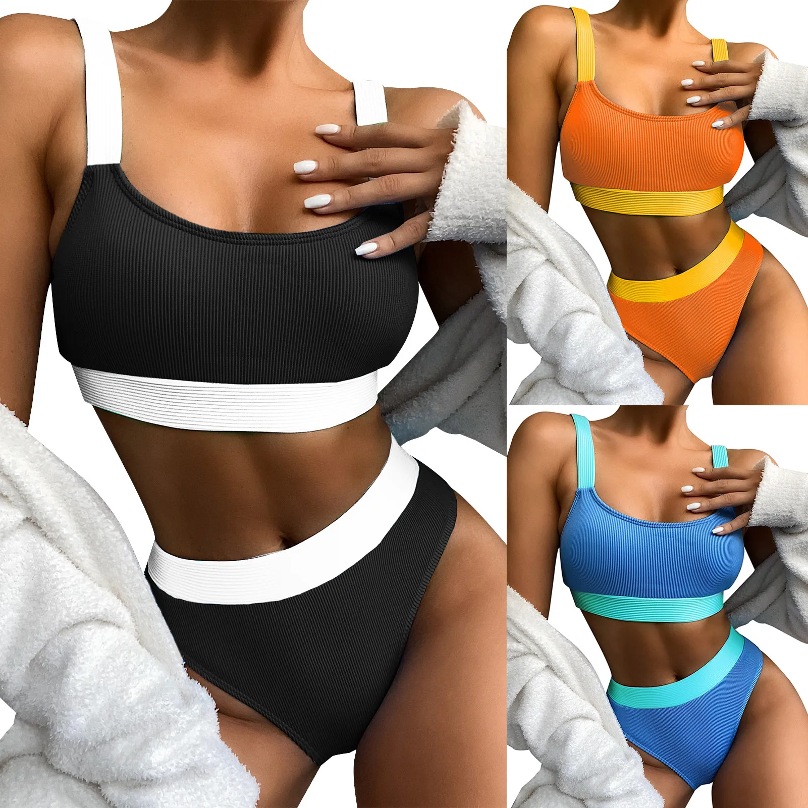 

Ladies Bikini Swimwear High Waist Split Women Sexy Swimsuit Female Summer Splits Swimsuit With Bra Cup Bikini Bathing Suit