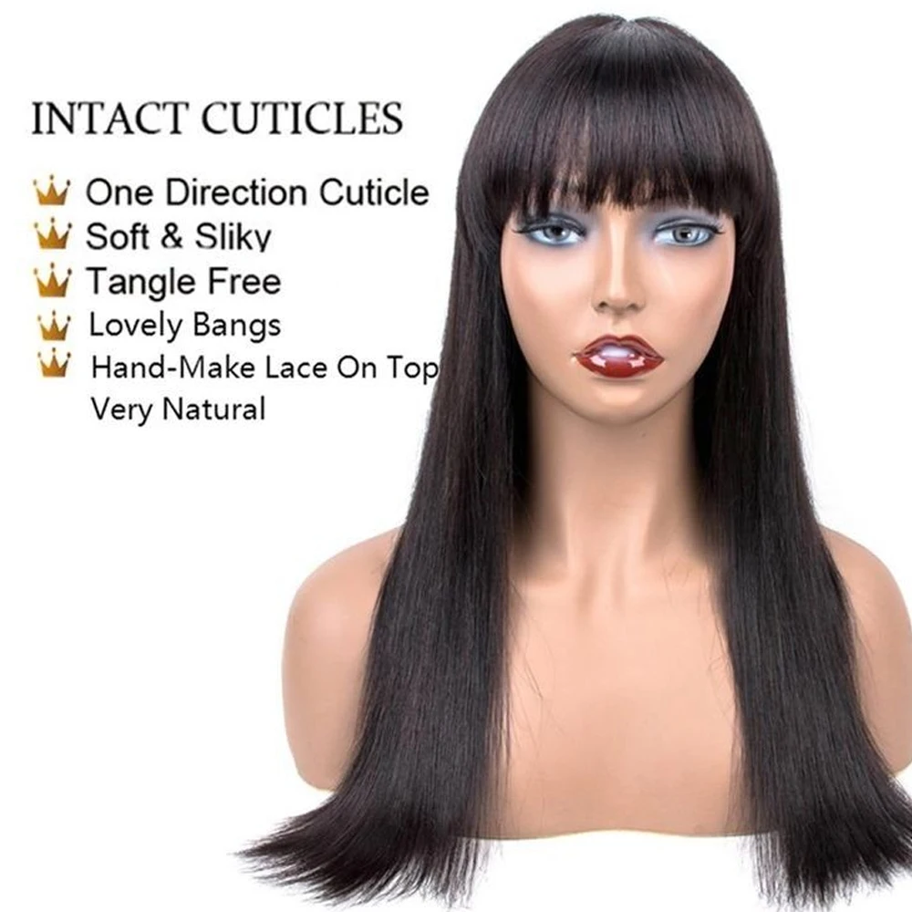 

613 Blonde Brazilian Straight Human Hair Wigs With Bangs Remy Full Machine Made Human Hair Wigs For Women 8-28 Inch Fringe Wig