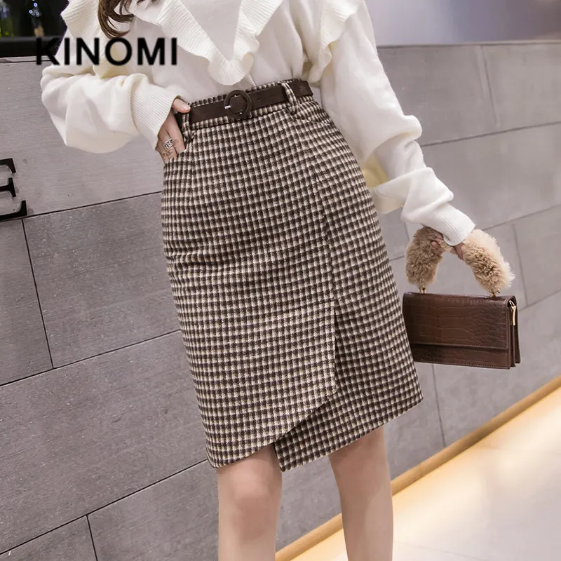 KINOMI новинка 2020 весна-осень юбки с высокой талией элегантные офисные женские