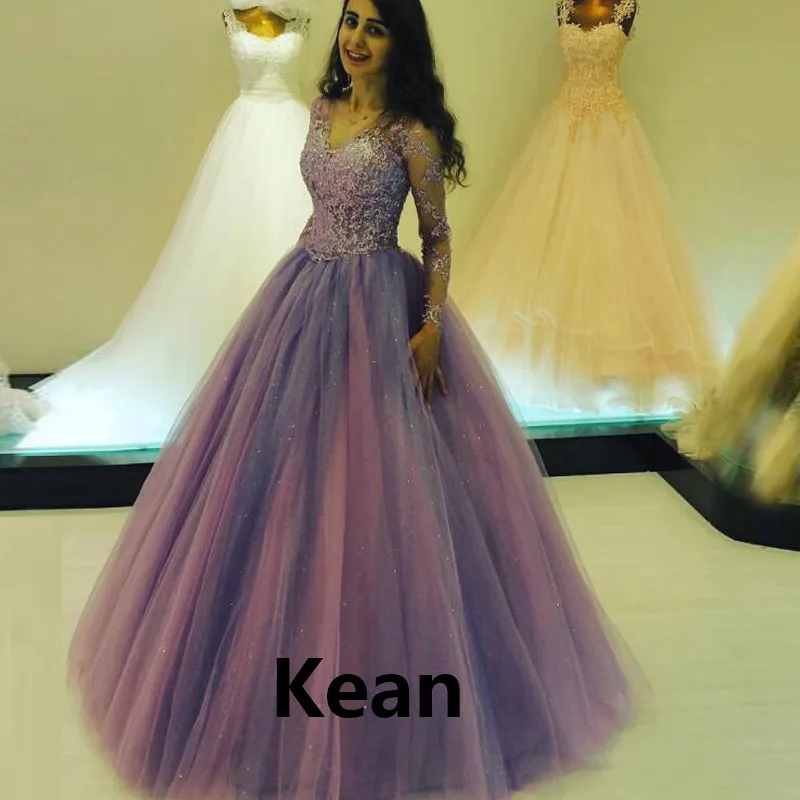 

Pink Gray Evening Dress Full Sleeve Applique Special Occasion Party robe soiree Islamic Dubai Kaftan Saudi Arabic Prom Dress