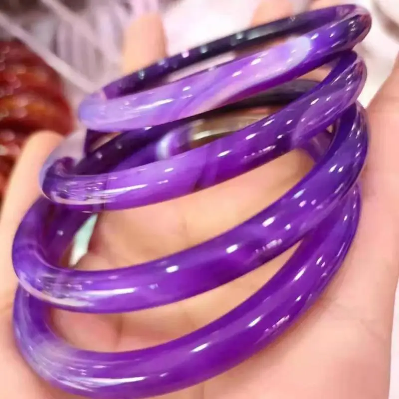 

2021 Natural Chalcedony Purple Bracelets Women Circular Handcarved Jade Bangle Jewelry Jadeite Bangles Real Agate Bracelet
