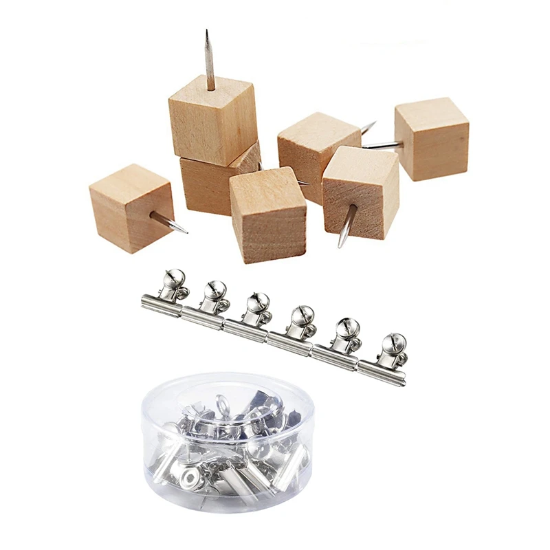 

PPYY-20 Pieces Push Pins Clips Tacks Clips Thumb Clips Wall Clips with Pins & 60Pcs Square Wood Decorative Push Pins, Wood Head