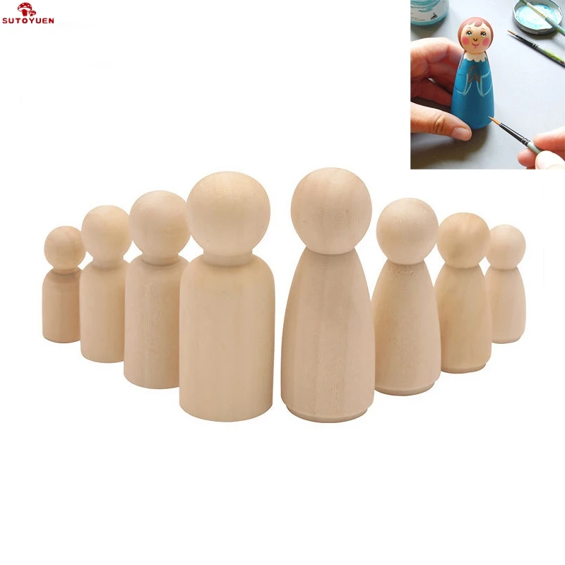 Sutoyuen-Mini muñecas de clavija sin pintar de madera Natural, 50 piezas, 35mm/43mm/53mm/65mm, decoración familiar, PegDolls