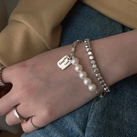 fmily europe and america s925 sterling silver geometric square bracelet retro letters stitching gift jewelry for girlfriend