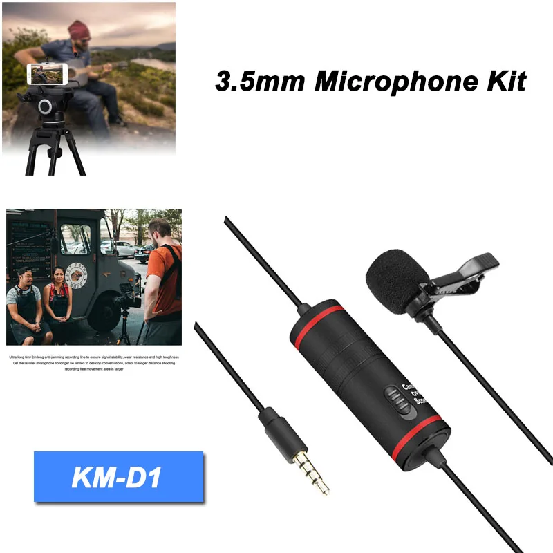 KM-D1 Cable Lavalier Cilp Microphone With Button Battery Condenser for Phone &amp Camera SLR Vlog Recordering microfono | Электроника