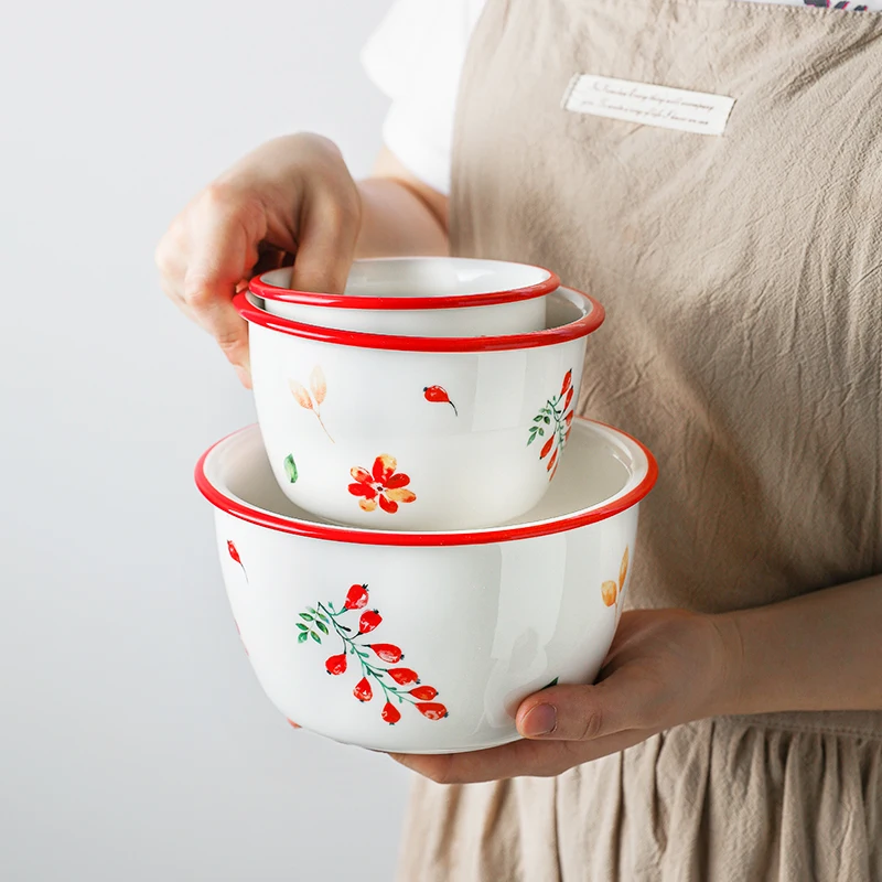 Популярная керамическая миска ins простая с глазурованным цветочным принтом в