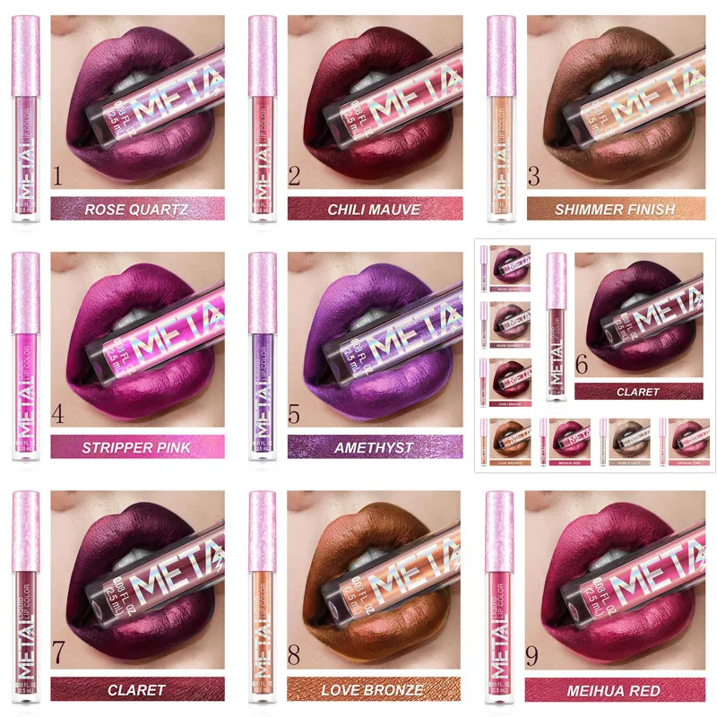 

Glitter Lips Metallic Color Non-Sticky Shimmering Lipstick Liquid Smooth Waterproof Long Lasting Women Sexy Lipsticks Cosmetics