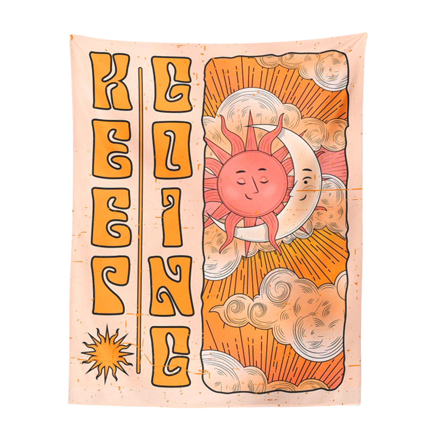 Гобелен с цитатой Keep Going Настенный декор в стиле ретро 70-х подвеска виде солнца