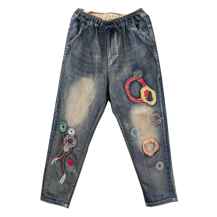 Оригинальные 2020 осенние новые ретро штаны-шаровары с вышивкой свободные женские