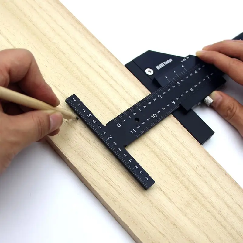 

T Type High Precision Multifunctional Woodworking Ruler Scriber Measurement Carpentry Marking Gauge Carpenter DIY Tool