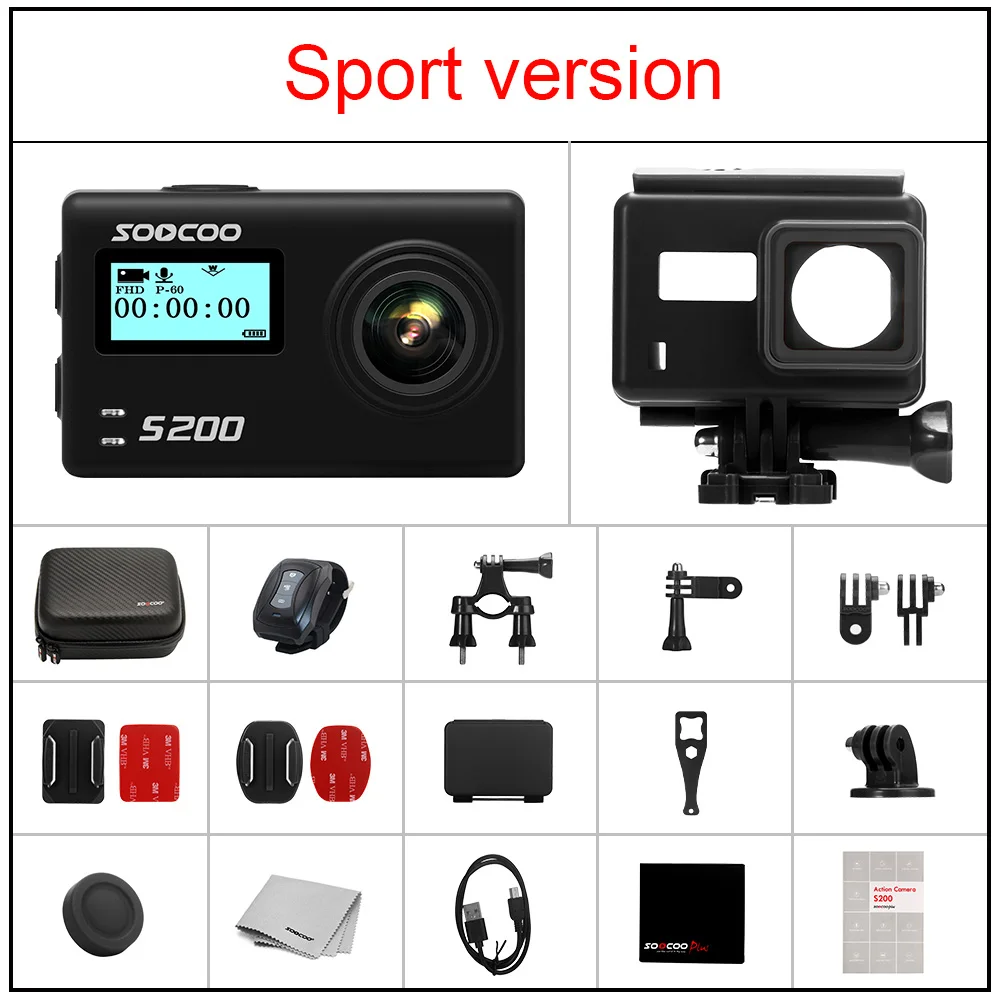 Youtube Hot SOOCOO S200 Action Camera Ultra HD 4K NTK96660 IMX078 with WiFi Gryo Voice control external mic GPS 2.45" touch LCD onЮтуб Горячая Экшн-камера SOOCOO S200 Ultra HD 4K NTK96660 IMX078 с WiFi Gryo голосовым управлением внешним микрофоном GP
