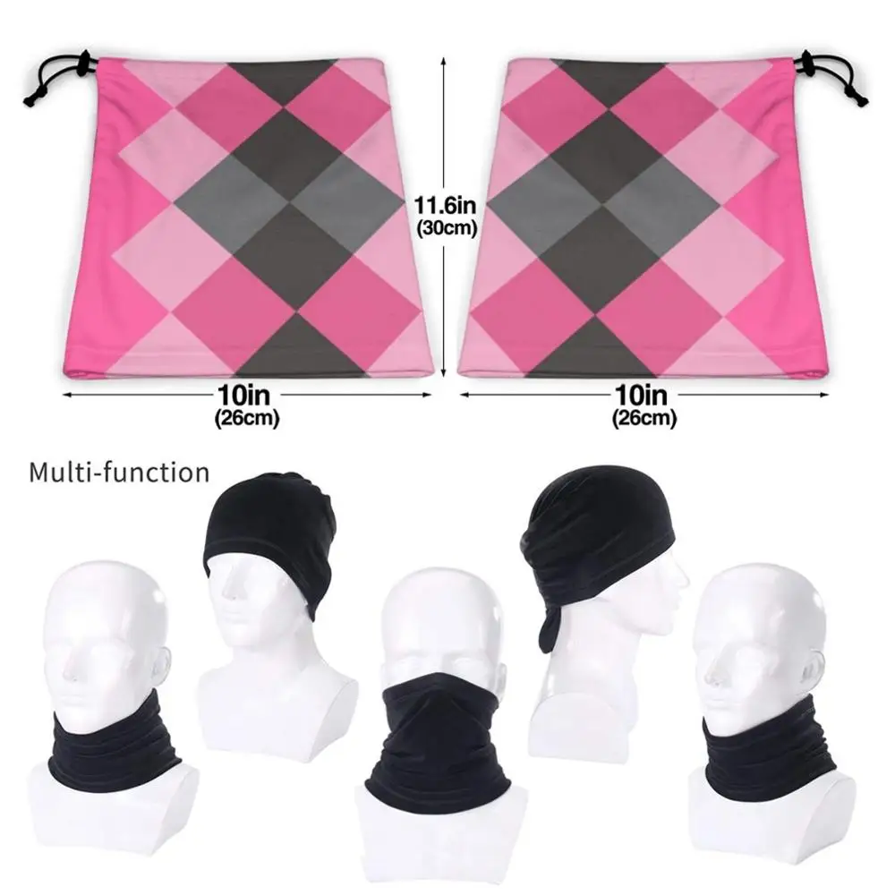 Black And Pink Argyle Design Microfiber Neck Warmer Bandana Scarf Face Mask Abstract Backdrop Background Checked |