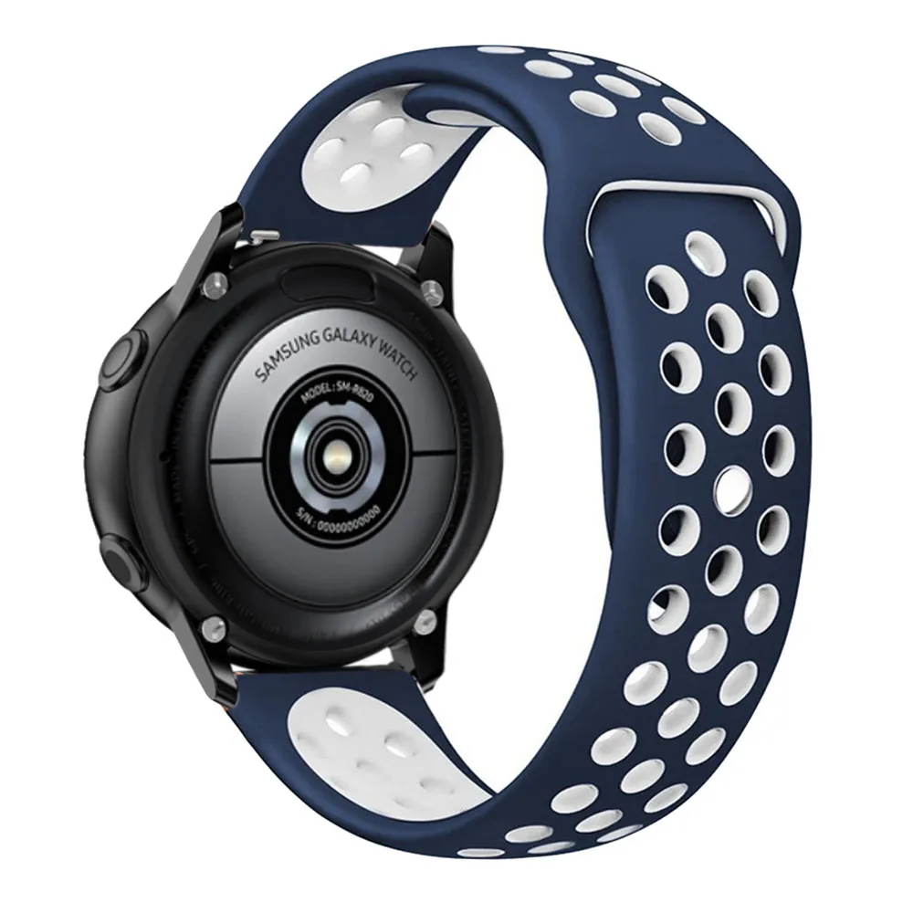 20 мм спортивный силиконовый ремешок для часов samsung Galaxy Watch Active2 40 мм 44 мм быстросъемный дышащая повязка на ремешок Galaxy 42 мм Шестерня S2 - Цвет ремешка: Midnight Blue White