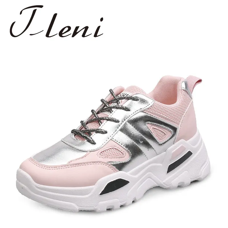 Женские Дышащие Беговые кроссовки большой размер 36-42 толстая подошва белые на