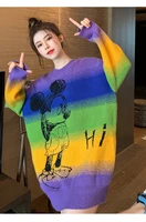 disney mickey mouse contrast color womens knit sweaters autumn long sleeve stretch rainbow knitted pullover sweater tops y2k