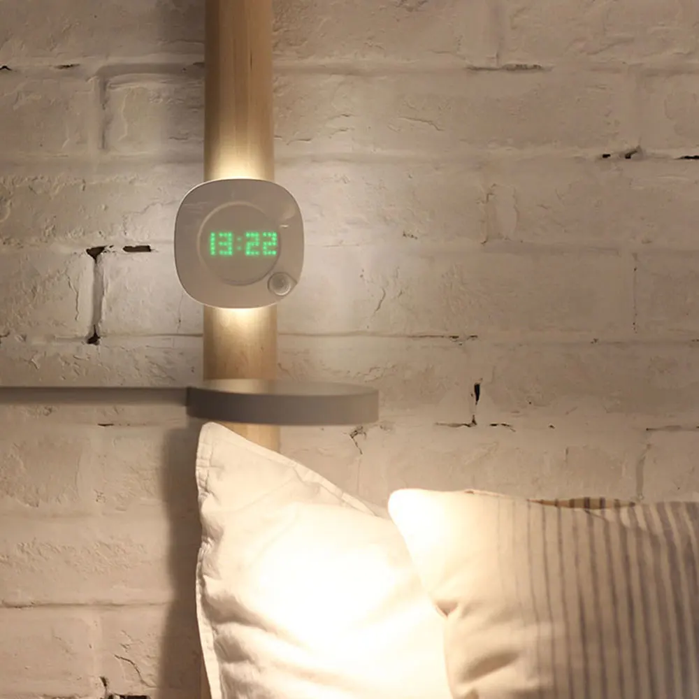 Светодиодный движения Сенсор шкаф светильник с часами регулируемой яркостью