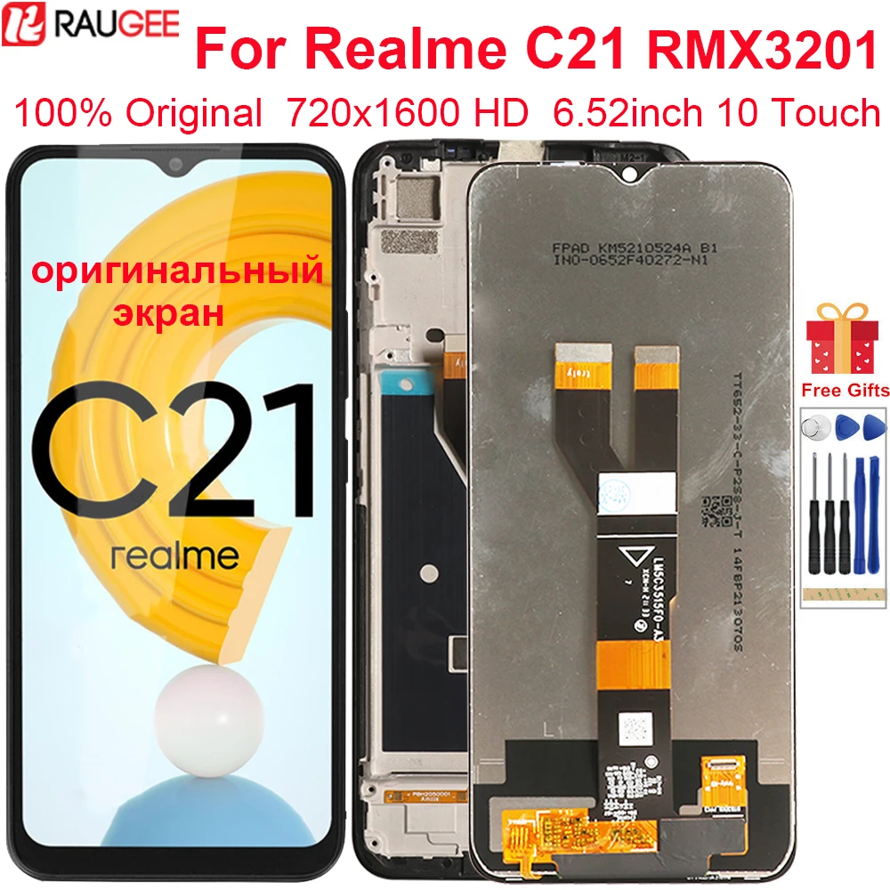

Оригинальный дисплей для Realme C21 RMX3201, ЖК-дисплей с рамкой, 10-точечный сенсорный экран в сборе, замена экрана для Realme C21