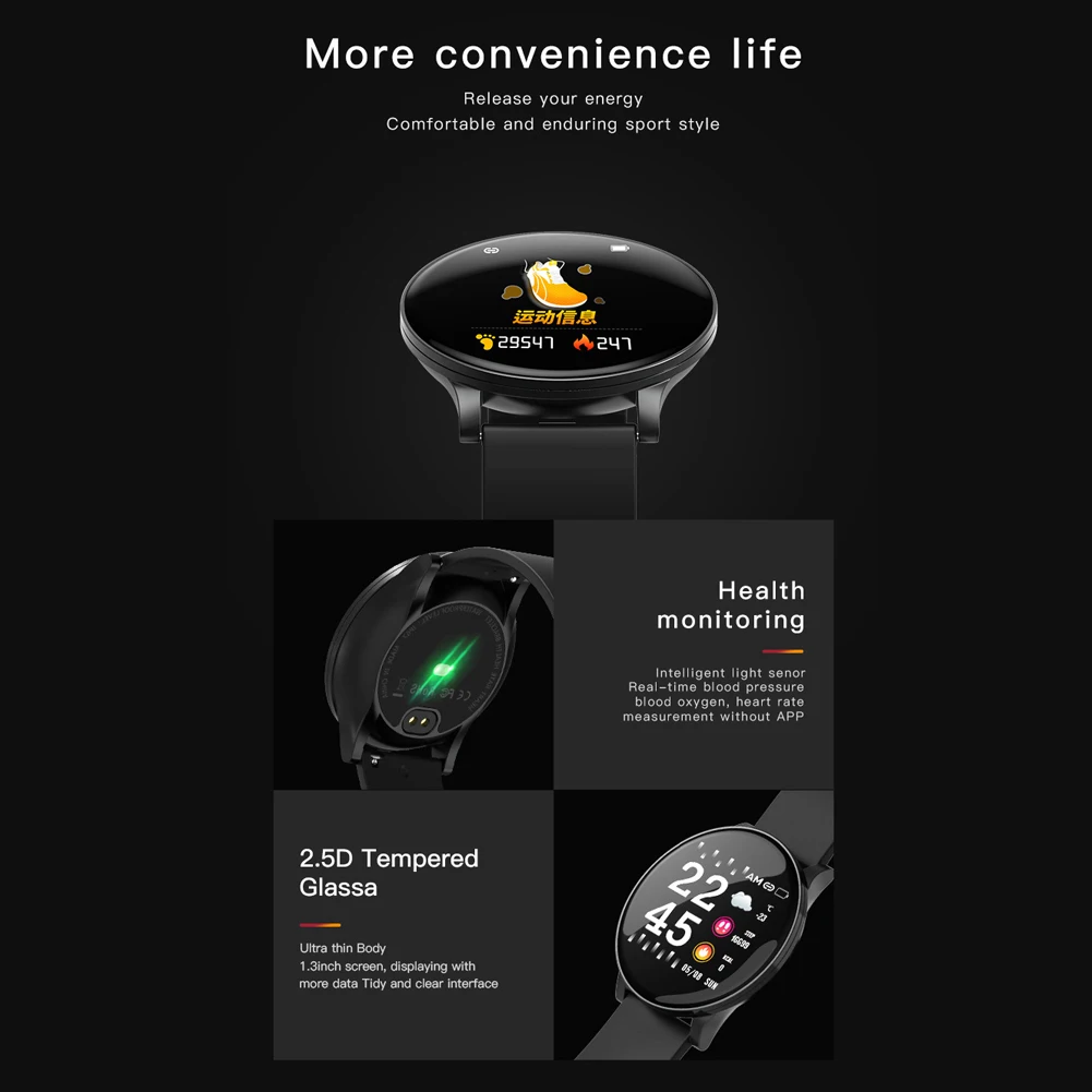 

W8 Bluetooth Smart Watch Men Heart Rate Blood Pressure Monitor Waterproof Smart Sport Watch Smart Bracelet for iOS Android