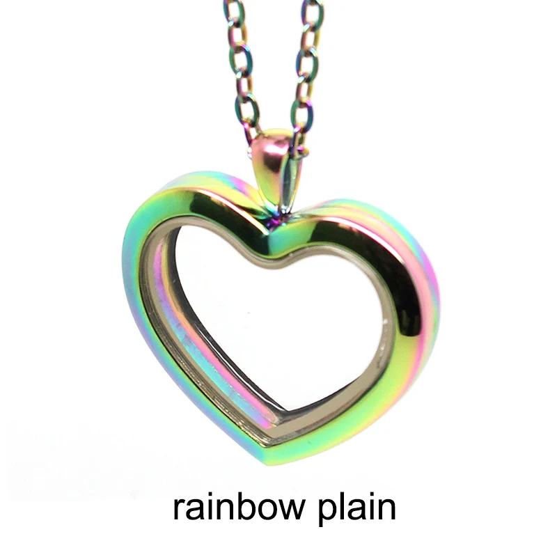 rainbow plain URSJEWELRY 30 мм в форме сердца, хорошие украшения Магнитная застежка 316L неоднородная нержавеющая сталь очарование медальон из смарт-стекла с цепочкой Цепочки и ожерелья - Окраска металла: rainbow plain