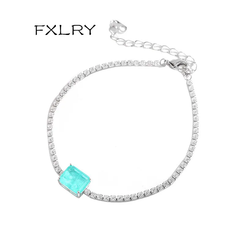 

FXLRY Высококачественный новый модный Овальный Небесно-Голубой циркон ледяной трещины браслет для женщин Свадебные украшения