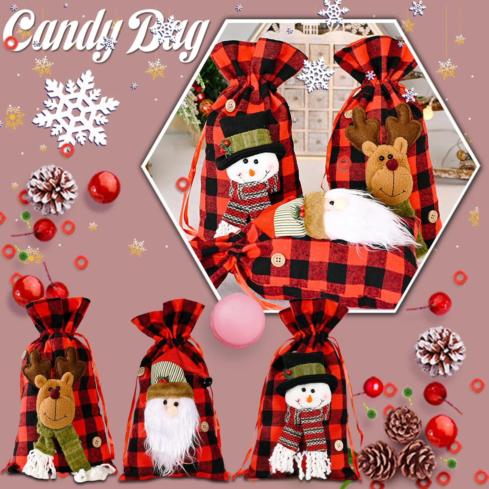 

Рождественские украшения Сумка-тоут, Сумка с яблоком, украшение для подарка, Сумка с Санта-Клаусом и оленем, детский подарок, сумка для конфе...