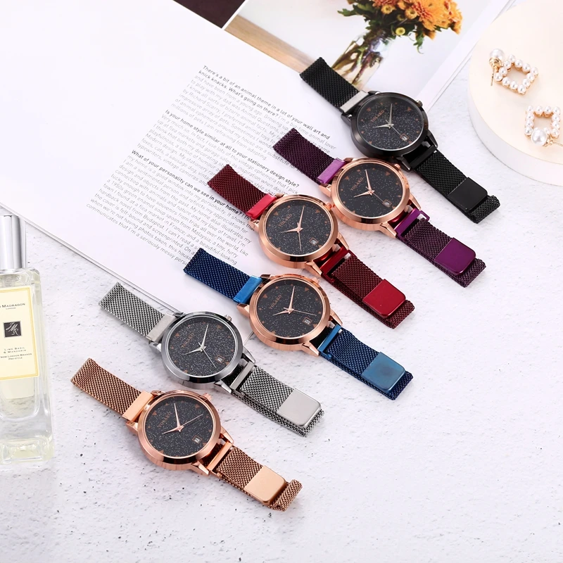 Часы женские кварцевые с магнитной застежкой люксовые наручные сетчатым