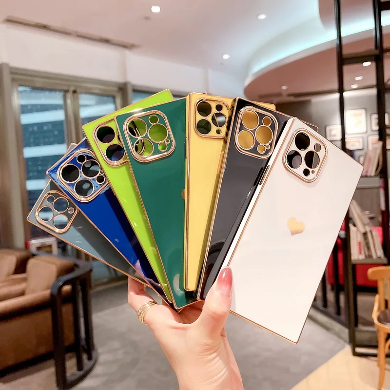 

Square Plating Heart Silicone Case For iPhone 12 Pro Max 11 XS XR 7 8 Plus SE 2020 XS MAX X 7 8 Shockproof Soft TPU Phone Cover