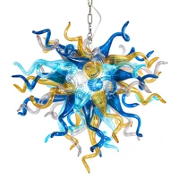 hand blown glass crystal chandelier blue w70xh70cm led art pendant light indoor lustre hotel hallparlor decoration