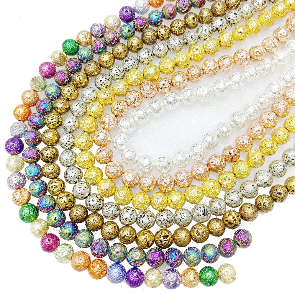 Позолоченные серебряные лавовые бусины из розового золота вулканические камни