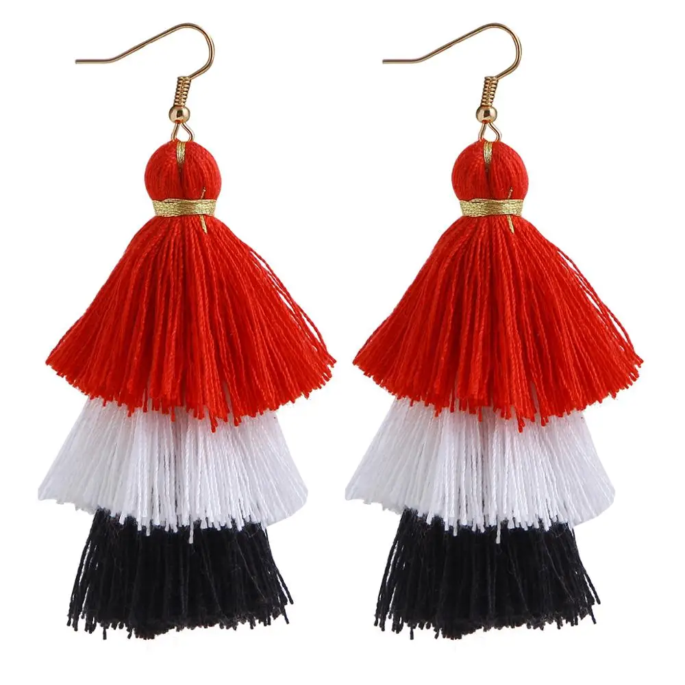 white-8 Qtian Boho Серьги-кисточки женские длинные висячие серьги для женщин девушек красные синие фиолетовые богемные массивные ювелирные изделия - Окраска металла: white-8