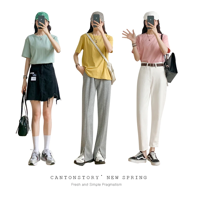 

Elliexi Women t shirt Black White Tshirts lady Solid Vogue Vintage T-shirt Cotton Women O Neck Short Sleeve Girl Office Lady Tee