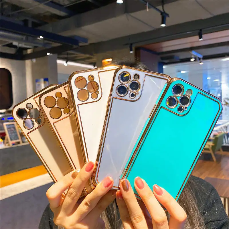 

For Iphone 7 8 Mobile Phone Case Apple Plus XR X Tpu 11 Pro Max Soft 12 Mini Accessories Plating Straight Cover Edge Photo Frame