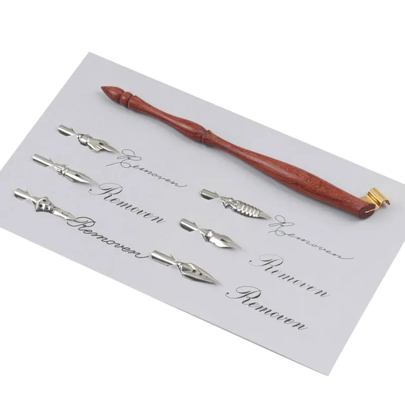 

Wood/Resin Handcrafted Calligraphy Nib Holder Set Dip Pen with 6 Nib for Lettering Calligraphy Poster Making FEA889