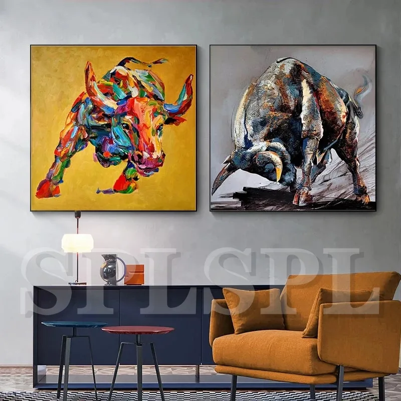 

Abstract Colorful Bullfight Canvas Paintings Bull Cow Wall Art Prints Poster Vintage Animals Pictures for Living Room Bedroom