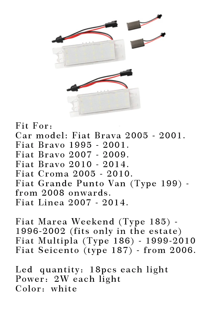 For Fiat Brava Bravo Croma Linea Multipla Seicento License Plate Light Error Free LED number LightsExterior Accessories Canbus | Автомобили
