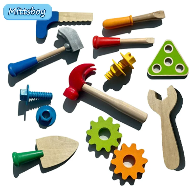 

Baby Montessori Educational toy Wooden 3D Wrench shovel gear Wooden hammer tool wrench screw gear toy Intellectual Learning Toys
