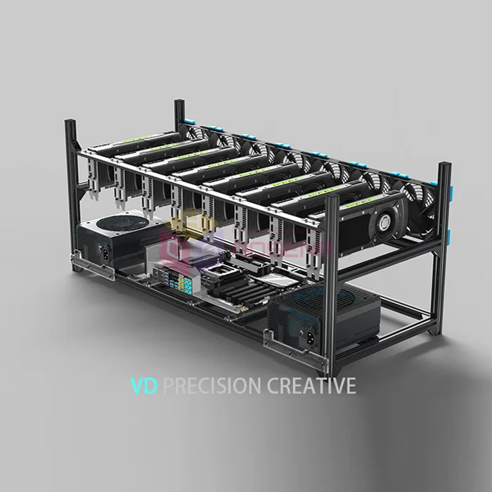 Новинка 8GPU Штабелируемый Алюминиевый 6 GPU открытая рамка для майнинга чехол
