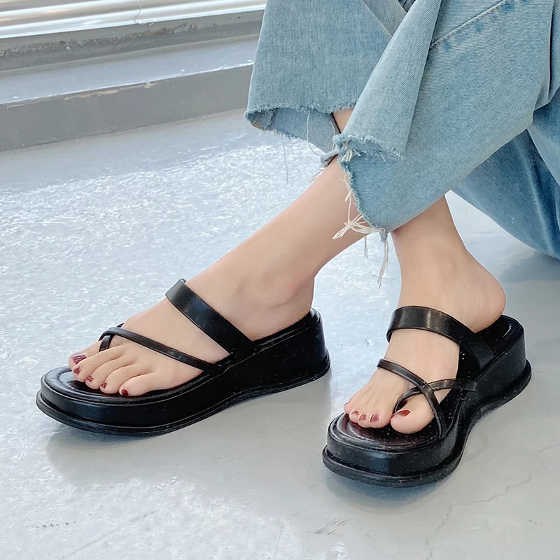 

Women Slippers 2021 Beach Flip Flops Summer Casual Wedges Sandals Open Toe High Heels Outdoor Flat Platform Shoes Women Slides
