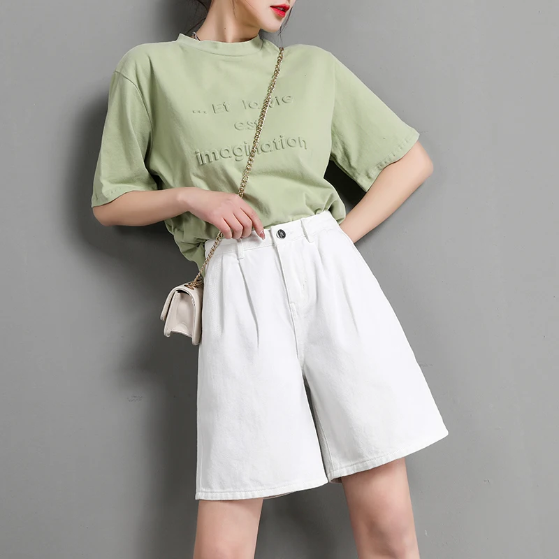 Jean blanc Femme Short Mode Coréenne D'été Cyclisme Taille Haute Lâche Doux 2021 Dames Vêtements Nouveauté Ins Tendance